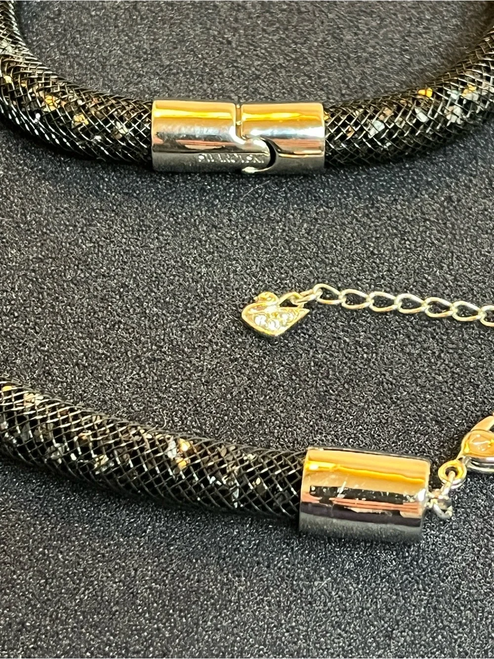 Swarovski Black Sparkle Crystal Mesh Necklace and Bracelet Set Boxed NWT